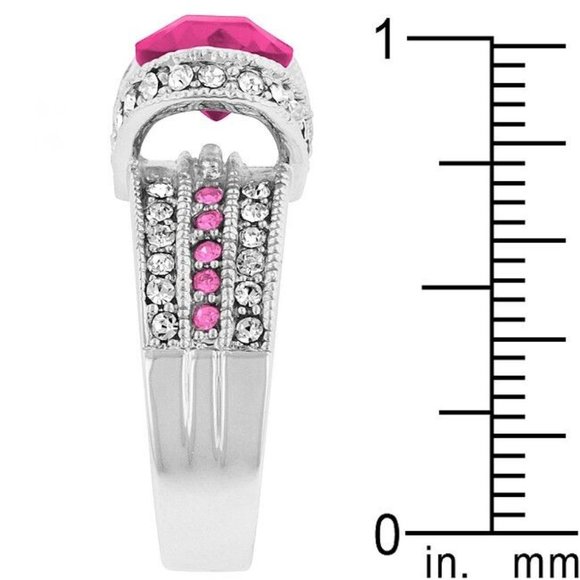 Pink Cubic Zirconia Art Deco Cocktail Ring Size 8 Statement Silver Plated - Picture 5 of 16